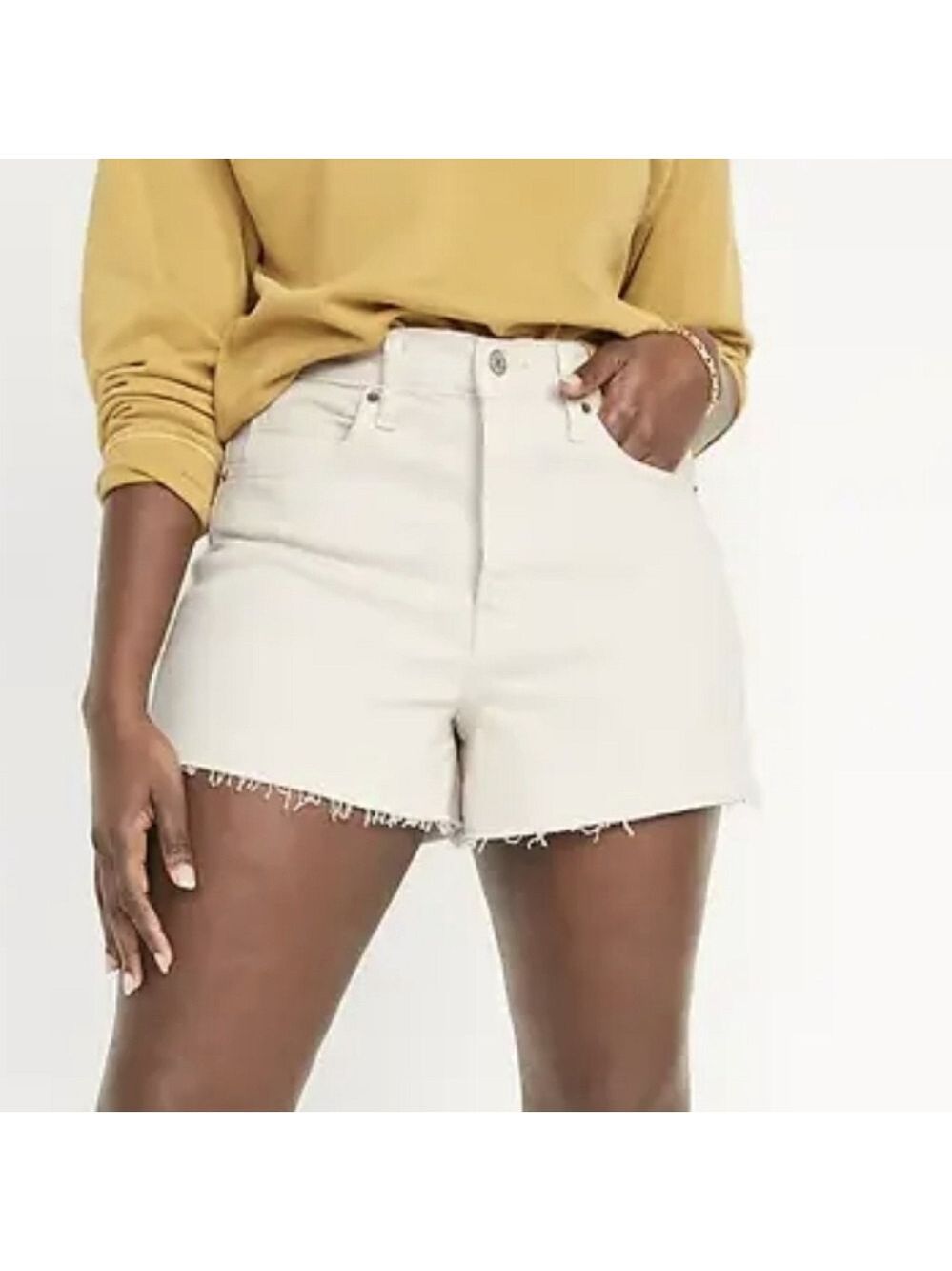 24 - Old Navy | Higher High-Waisted Button-Fly Sky-Hi A-Line Ecru Cut-Off Shorts